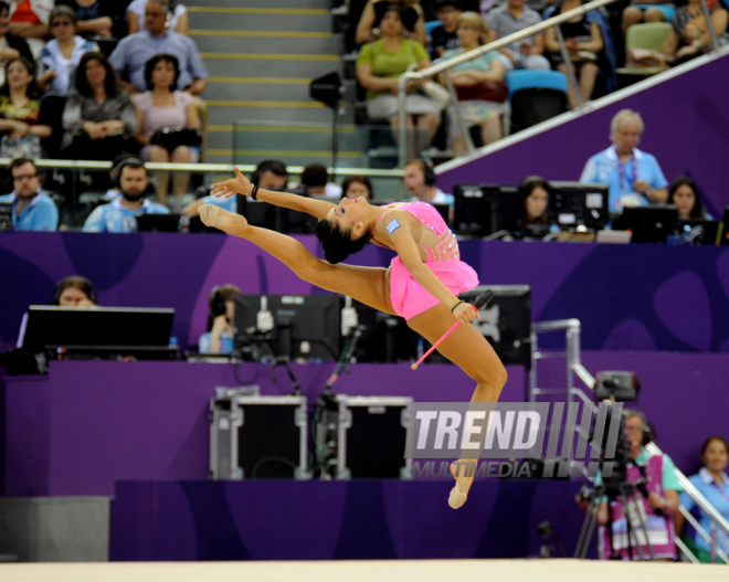 İlk Avropa Oyunlarında bədii gimnastika üzrə təsnifat yarışları keçirilir. Bakı, Azərbaycan, 19 iyun 2015